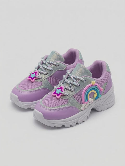 Tenis Niña Morado Pastel Con Brillos Diseños De Arcoiris