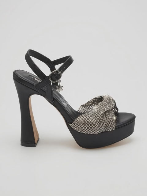 Zapatilla de Tacón Acampanado con Plataforma y Moño de Brillantes