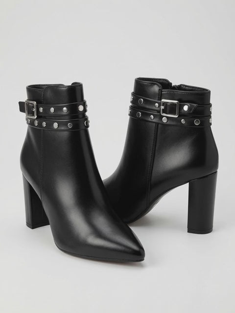 Botines Negros De Tacón Ancho Para Mujer Hebilla