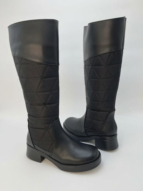 Bota Alta Negra Para Mujer Con Tubo Acolchado