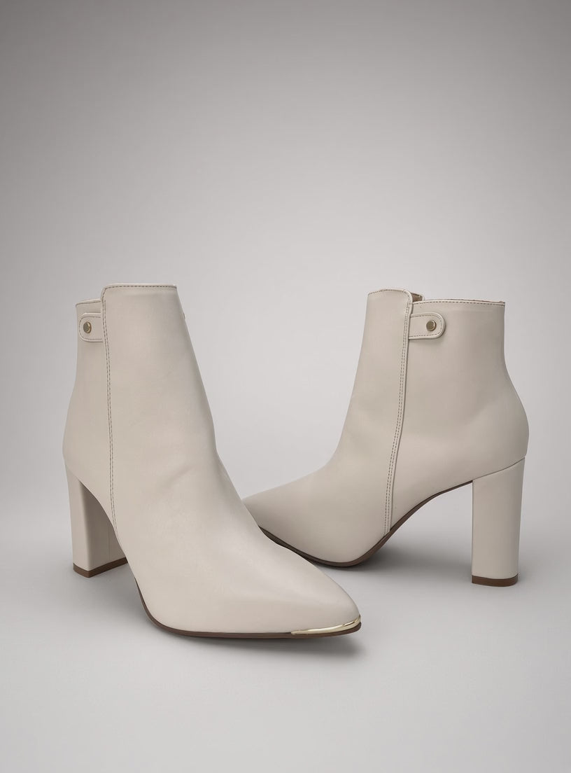 Botín Mujer Beige Tacón Alto Cuadrado Elegante Punta Fina Dorothy