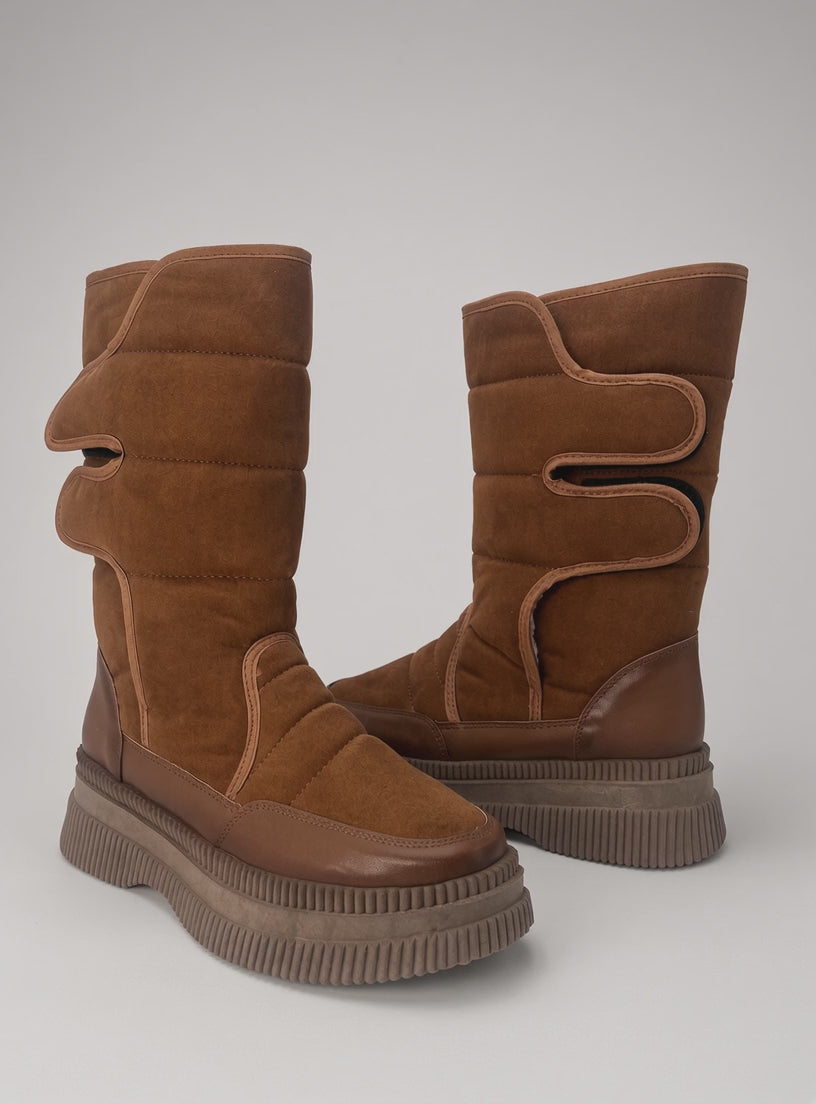 Botas De Nieve Invierno Mujer Térmicas Ajuste Velcro Cafe