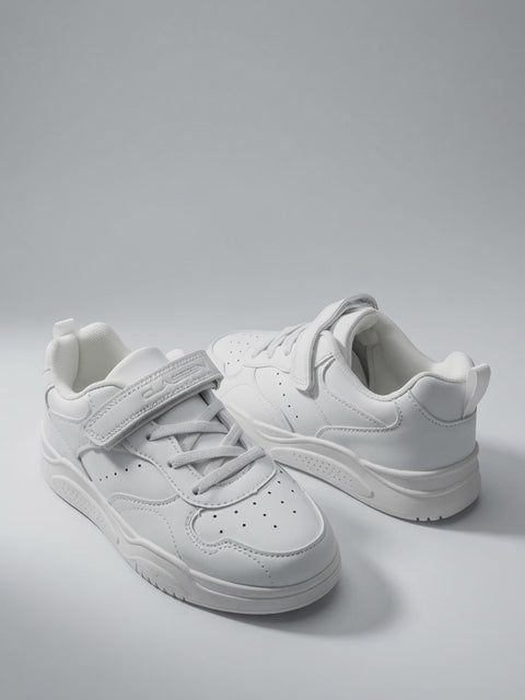 Tenis Blancos Urbano Casual Escolar Con Velcro Niño Niña