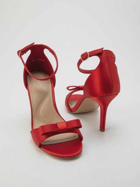 Zapatillas de Tacón Alto con Moño Rojo Satén Carmesí