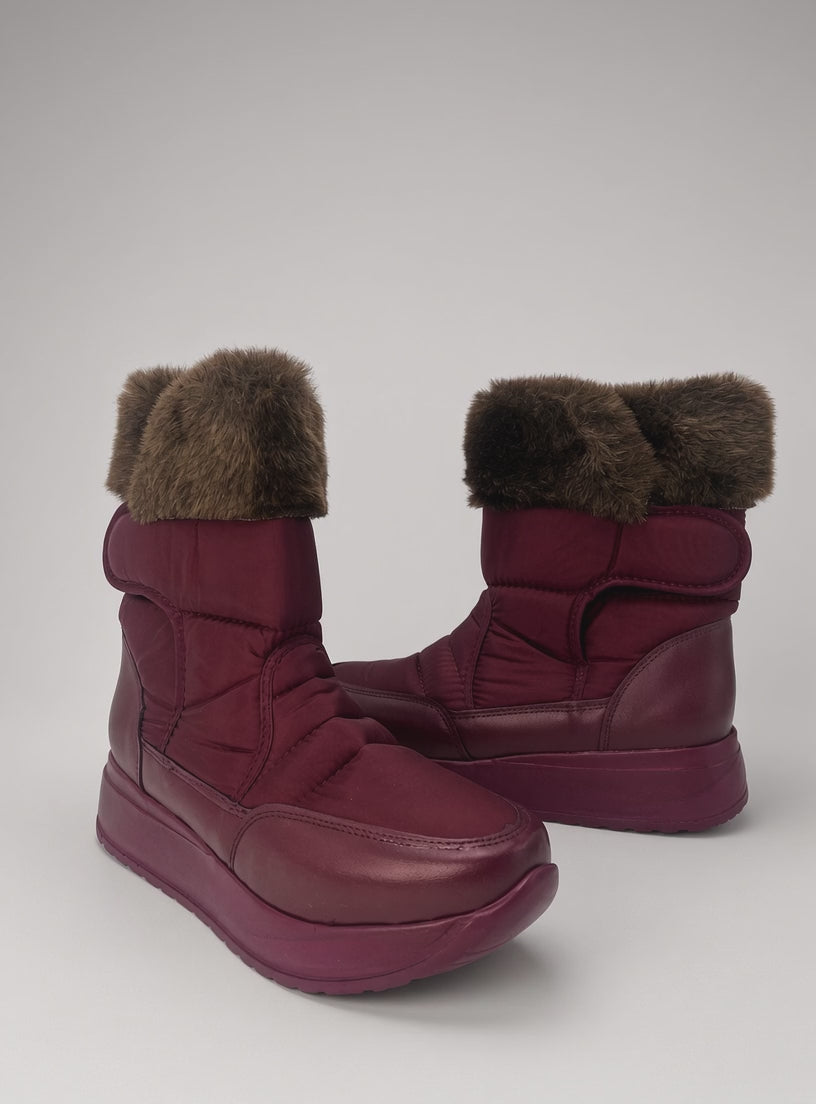 Botin De Nieve Invierno Dama Térmicas Con Peluche Vino