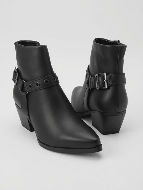 Botín Estilo Vaquero Negro Con Correas Forever