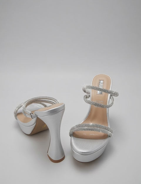 Zapatilla de Fiesta Plata con Plataforma y Brillos