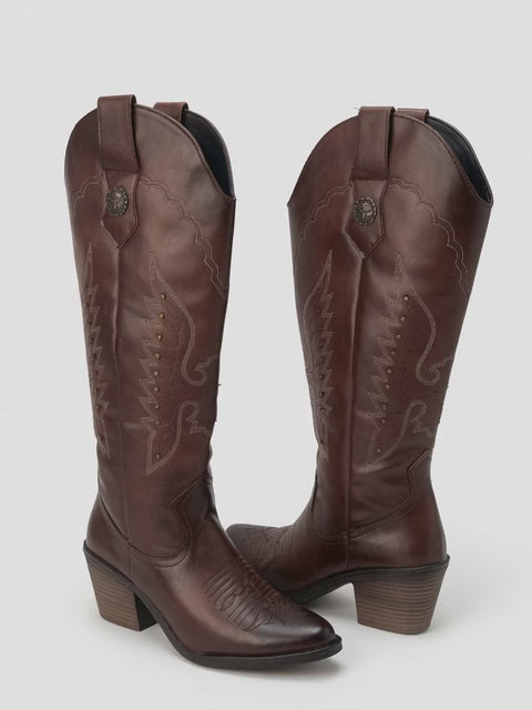 Botas Texanas Largas en Color Chocolate para Mujer - Tacón