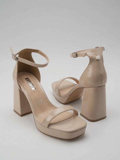 Zapatillas de Plataforma Nude en Charol con Tacón Ancho