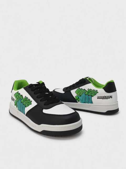 Tenis Minecraft de Niño Blanco Negro