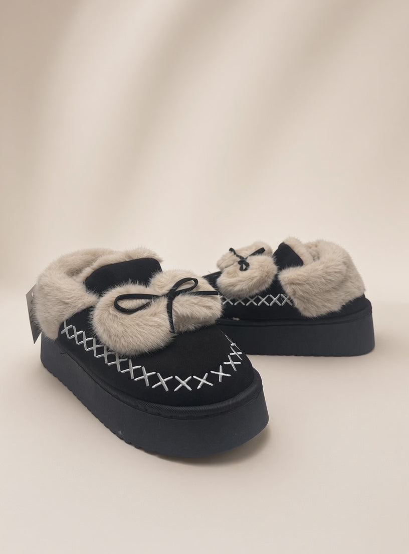 Pantuflas De Peluche Con Plataforma Para Mujer Invierno Negro