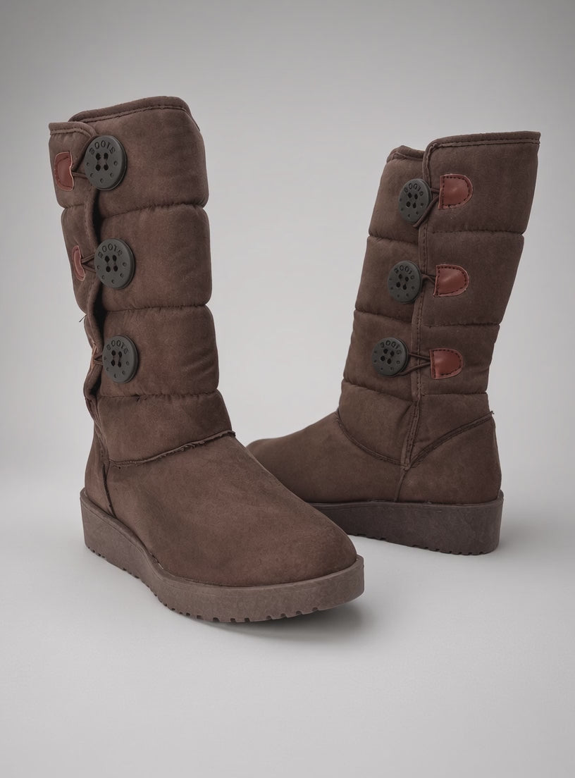 Bota Alta Térmica Calientita para Mujer con Ajuste de Botón Cafe Claro