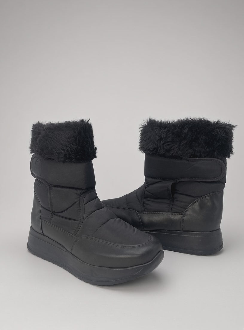 Botin De Nieve Invierno Dama Térmicas Con Peluche Negras