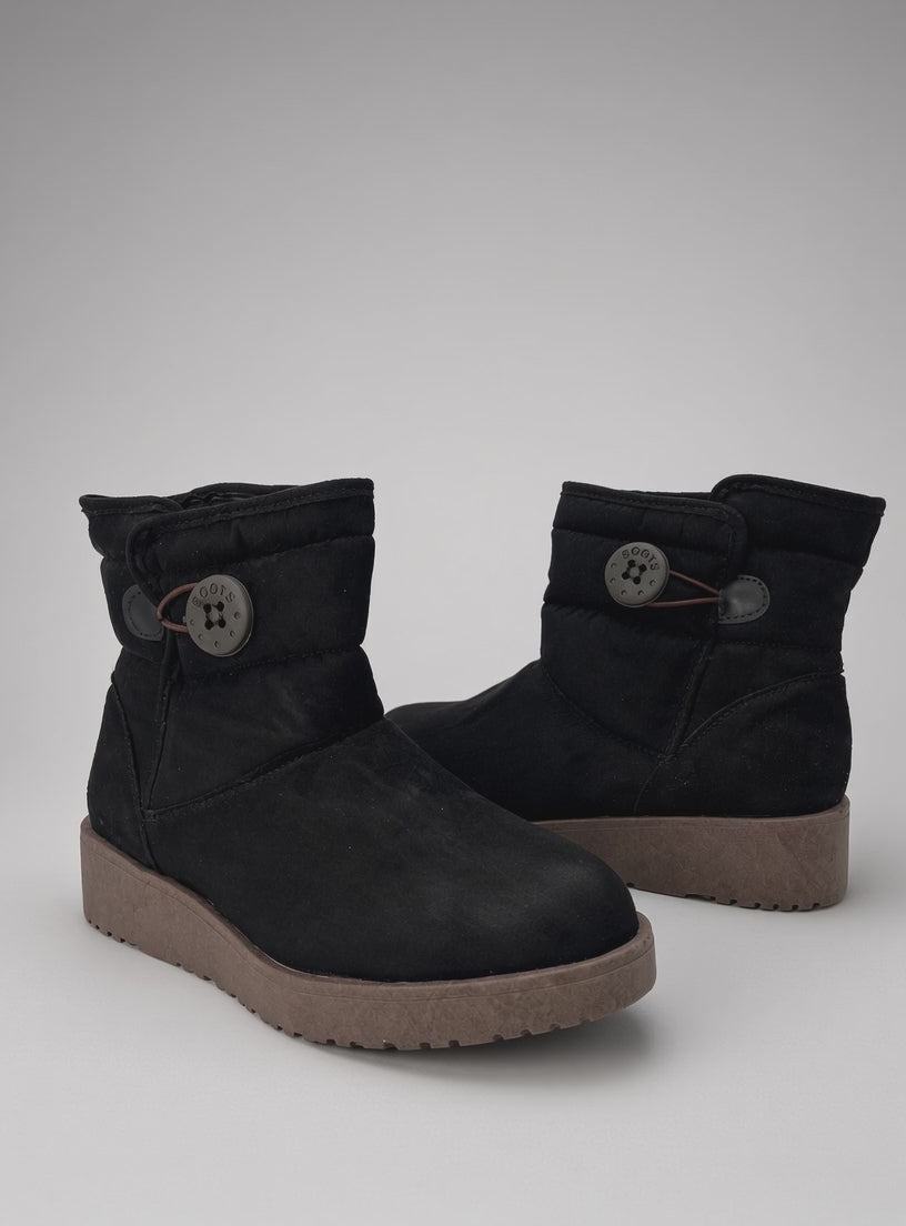 Botin Térmico de Gamuza Negra con Botón Lateral para Dama