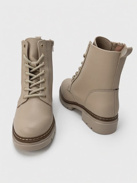 Botín Casual Beige Estilo Militar para Mujer