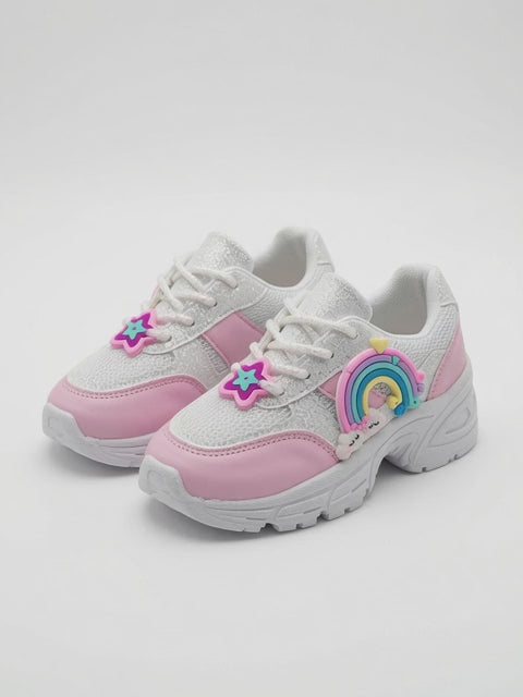 Tenis Niña Rosa Pastel Con Brillos Diseños De Arcoiris