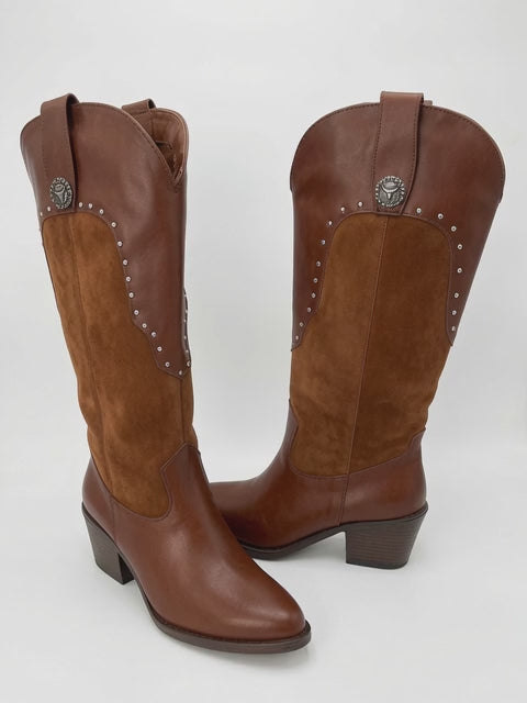Botas Largas Texanas de Tacón Color Tang para Mujer
