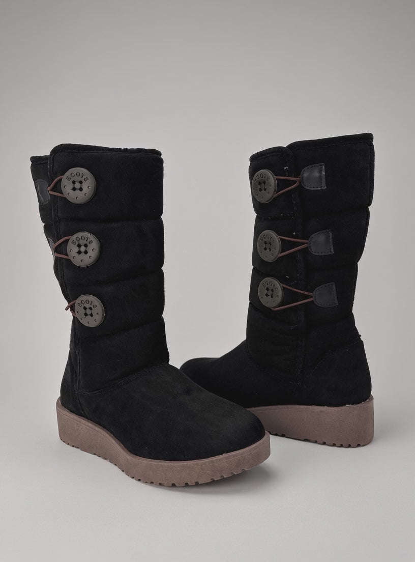 Bota Alta Térmica Calientita para Mujer con Ajuste de Botón Negro
