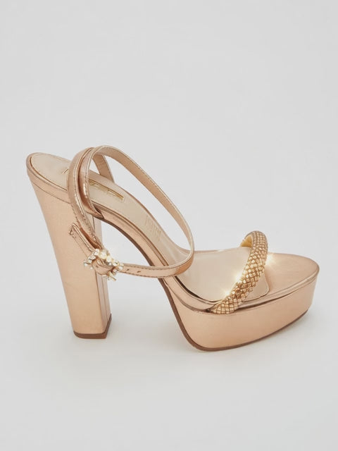 Zapatilla Oro Rosado con Tira de Brillos y Plataforma Alta