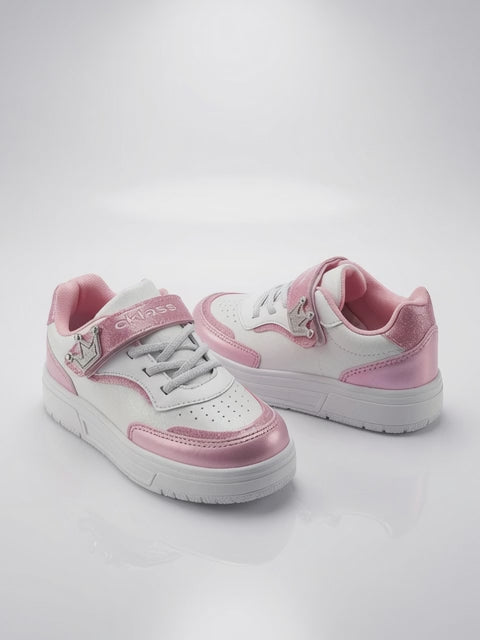 Tenis Niña Blanco Con Rosa Glitter Y Detalle Corona