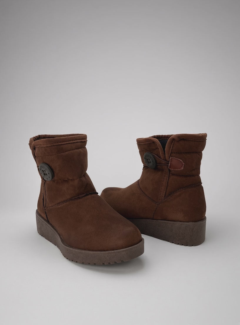Botin Térmico de Gamuza Cafe con Botón Lateral para Dama