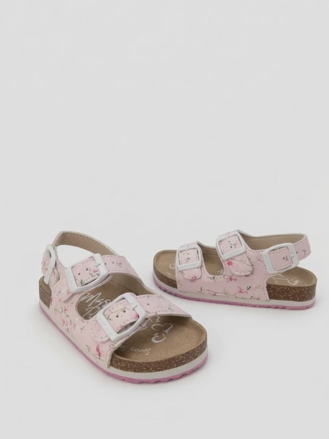 Sandalia Rosa de Niña con Hebillas y Diseño Floral