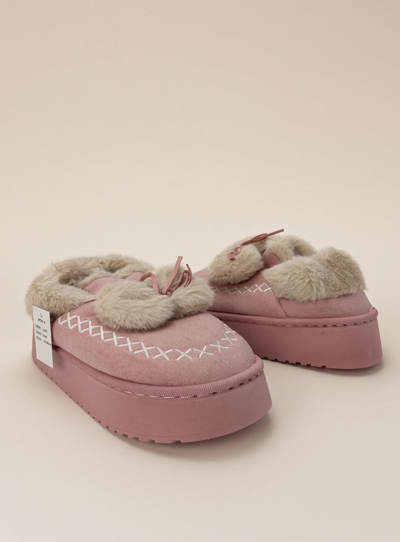 Pantuflas De Peluche Con Plataforma Para Mujer Invierno Rosa