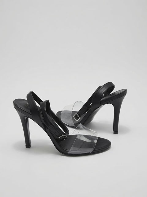 Zapatillas Tacón Aguja Negro Con Tira Transparente